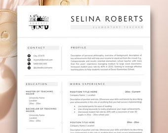 Resume Template Teacher, Modern Resume Template + Cover Letter, Teaching Resume Template, Education Resume, New Teacher, High School Resume