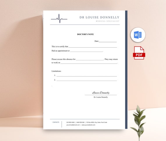Doctors Note Template For Work Pdf