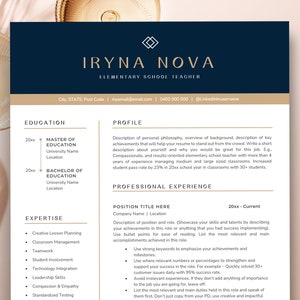 Teaching Resume Template, Teacher Resume and Cover Letter 1 Page Resume, Elementary Teacher Resume Template, CV Template Teacher Teaching Cv