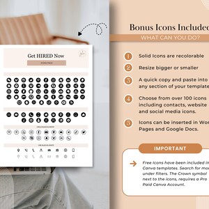 K&ouml;nnte beinhalten: Ein digitales Icon-Paket mit dem Titel Get HIRED Now, das schwarze Social-Media- und Kontaktsymbole in Kreis- und Linienform zeigt. Das Dokument enth&auml;lt Anweisungen zum Umf&auml;rben, &Auml;ndern der Gr&ouml;&szlig;e und zur Verwendung in verschiedenen Programmen.