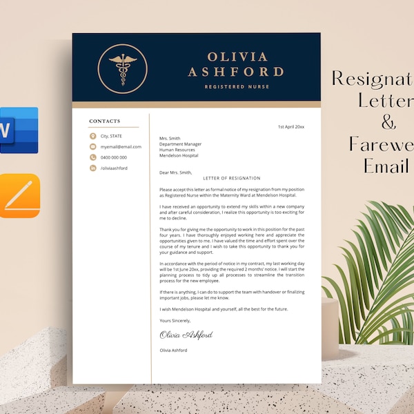 Resignation Template, Letter of Resignation, Notice Letter, Resignation Letter Template, Quitting Job Card, Separation Letter Termination