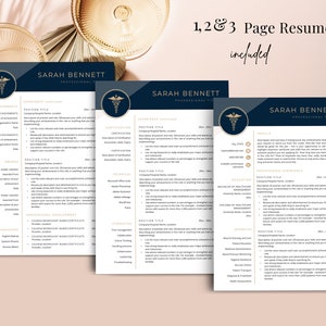 1, 2 & 3 page Resume Template, laying next to a champagne glass sitting on a nude/beige table.