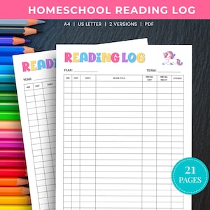 Reading Log Homeschool, Reading Log with Parent Signature, Printable Reading Log for Kids, Kids Reading Tracker, Reading Printable