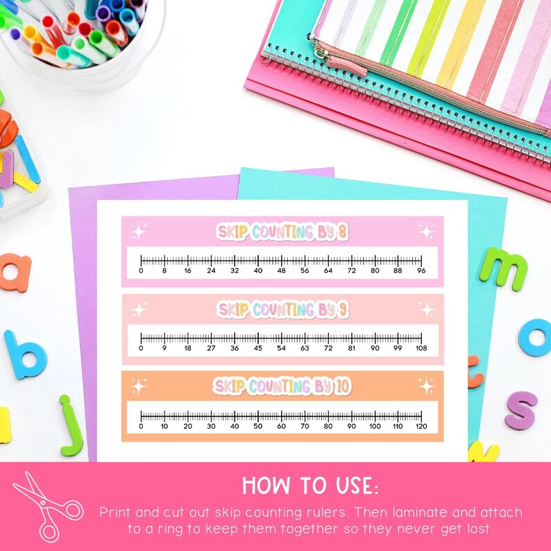 Math Counting Ruler Printable Pdf Skip Counting, Printable Bookmarks, Homeschool Math, Counting Practice ...