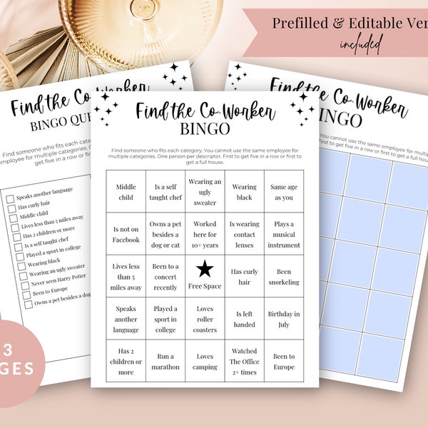 Employee Bingo, Find the Co-Worker Bingo, Editable Bingo Card Template, Fillable Bingo  Office Party Games, Icebreaker Games, Staff Games