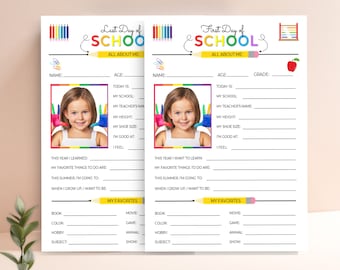 First Day of School Printable, Back to School Questionnaire, Last Day of School Printable, Worksheet, Questionnaire, All About Me Keepsake