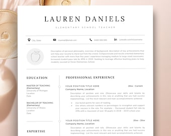 Elementary Teacher Resume, Resume Template Teacher, Educator Resume Template Modern CV Template 2 Pages, Professional Resume Template
