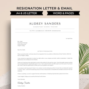 May include: A black and white resignation letter template for an elementary school teacher. The letter includes the date, the recipient's name and title, and the sender's name and title. The letter is formatted with a professional and modern design.