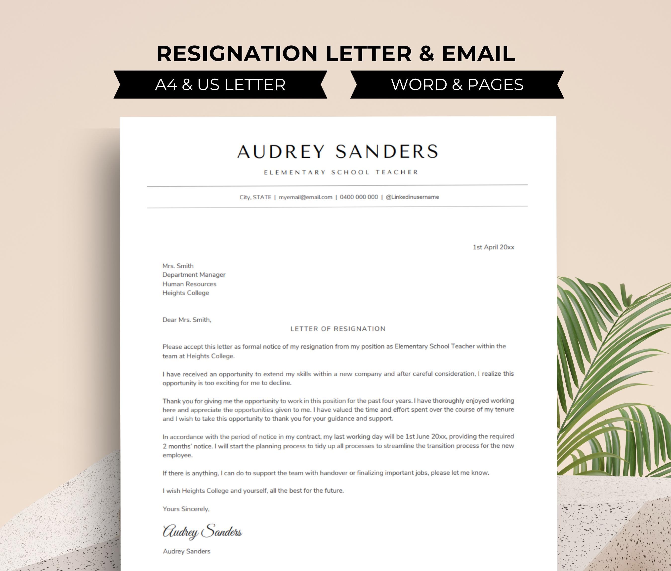 Short Resignation Email, Letter of Resignation Sample, Immediate ...
