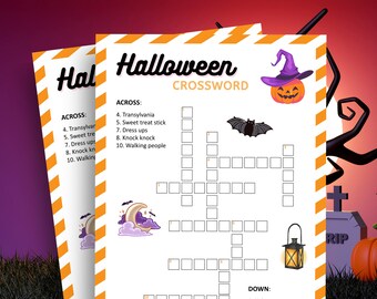 Halloween Crossword Puzzle, Halloween Games for Teens, Halloween Games for Adults, Halloween Party Game Printable Halloween Game