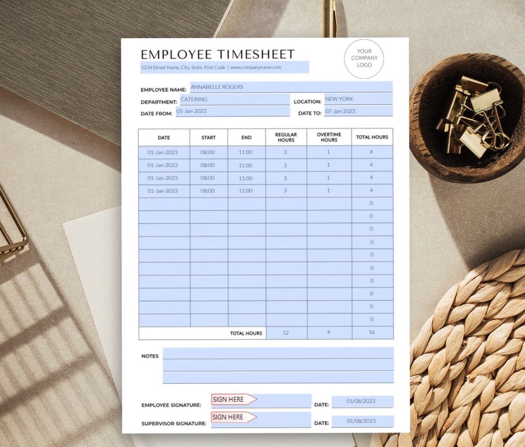 Employee Timesheet, Editable Timesheet, Time Card, Time Tracker