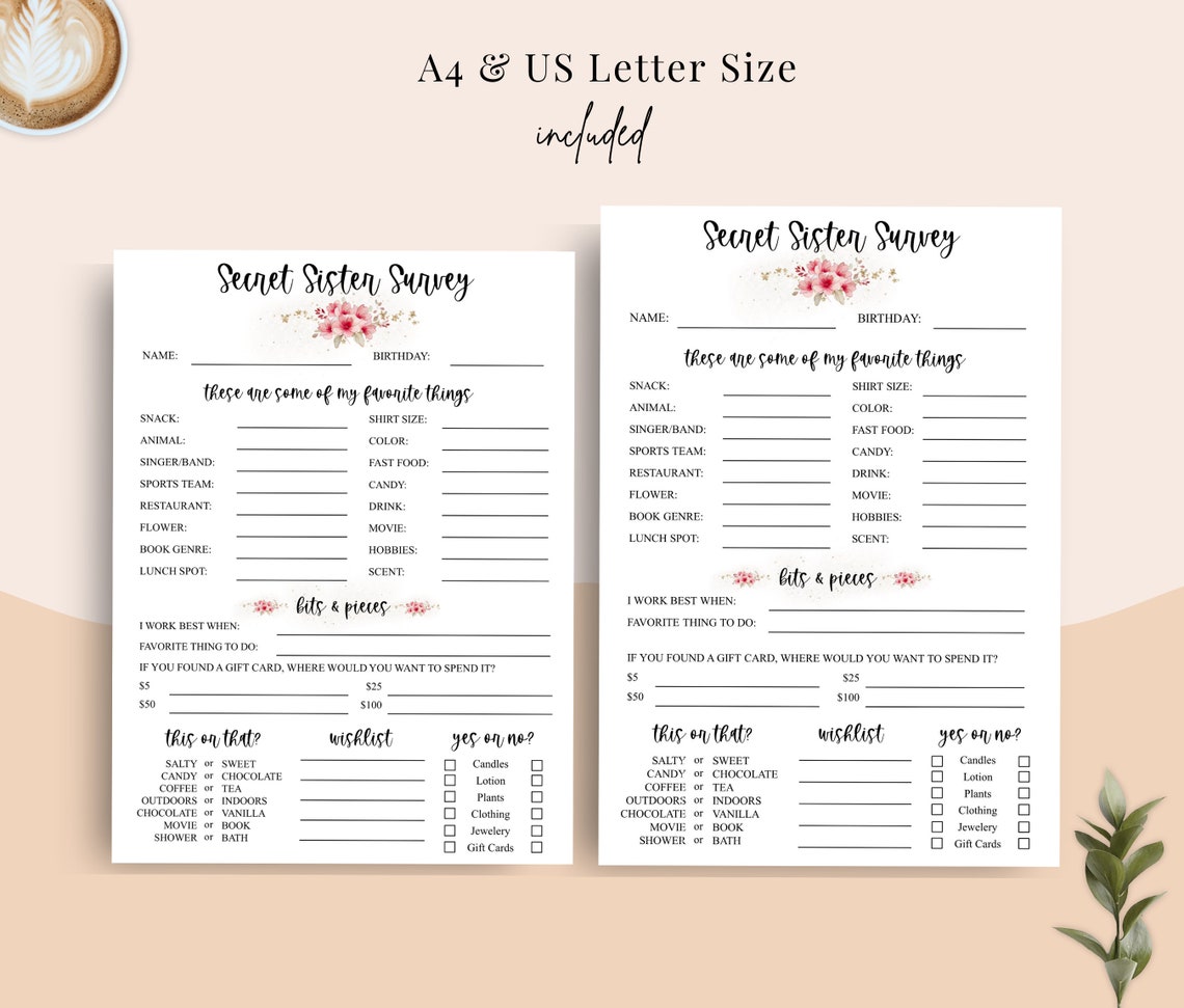 Secret Sister Questionnaire Get to Know You Template Secret Sister ...
