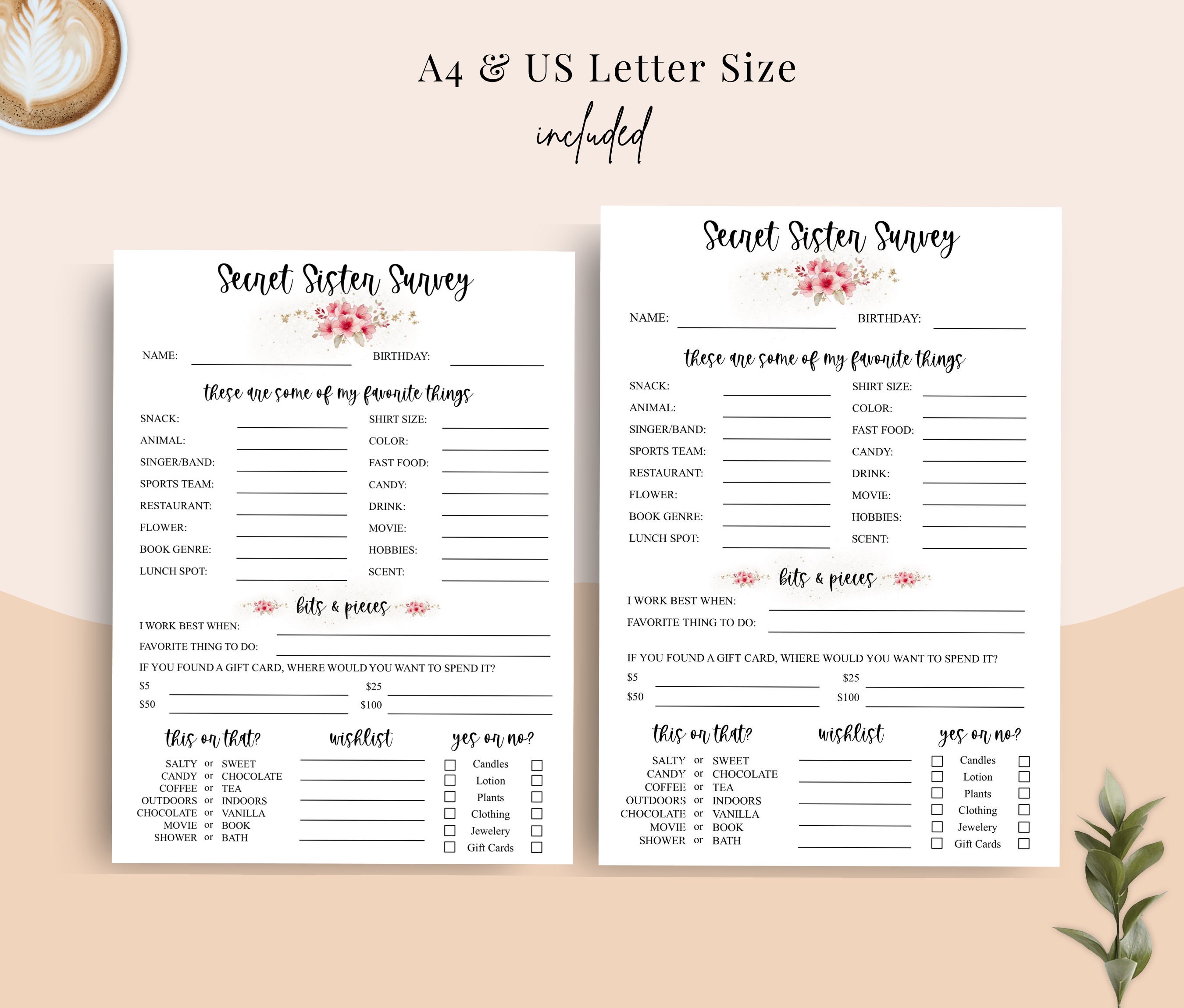 Secret Sister Questionnaire Get to Know You Template Secret Sister ...