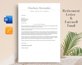 Retirement Template Apple Pages Template, Retirement Letter, Letter of Retirement, Sample Letter, Letter of Resignation, HR Forms