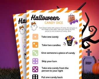Halloween Candy Dice Game, Halloween Party Game, Printable Halloween Game, Halloween Activities Printable, Classroom Game Candy Game