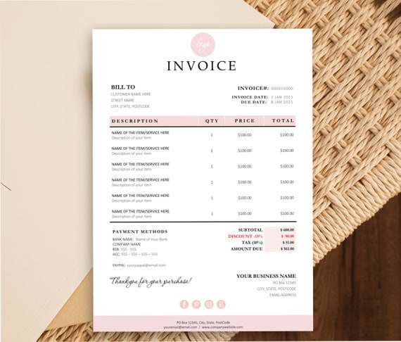 Excel Invoice, Business Invoice Spreadsheet, Invoice Template, Wedding Invoice Template Excel Invoice Template Editable, Printable Invoice