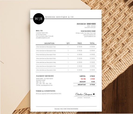 Invoice Template, Invoice Template for Word, Invoice Editable Instant Download, Professional Invoice, Printable Invoice, Modern Invoice Form