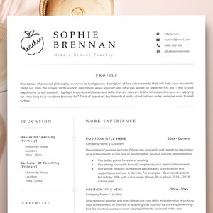 Teacher Resume Template for Word, Elementary School Resume, Teacher CV Template, Teaching Resume, Educator Resume, Education Resume