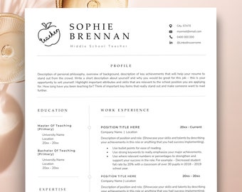 Teacher Resume Template for Word, Elementary School Resume, Teacher CV Template, Teaching Resume, Educator Resume, Education Resume