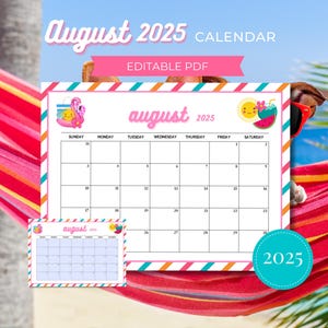 Editable August 2025 Calendar, Printable Classroom Calendar, Summer Schedule, Monthly Calendar, Family Wall Calendar, Summer Calendar