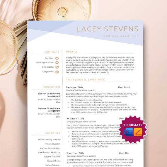 Medical Assistant Resume, Word Resume Template, Medical Resume Template, Cover Letter Template, Resume for Word, Pharmacist Resume, Resume