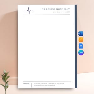 Doctor Letterhead for Word, Nurse Stationery Custom Letterhead Template, Editable, Physician Letterhead, Business Letterhead Template