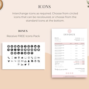 Added bonus recolorable address and social media icons included in the purchase laying next to invoice.