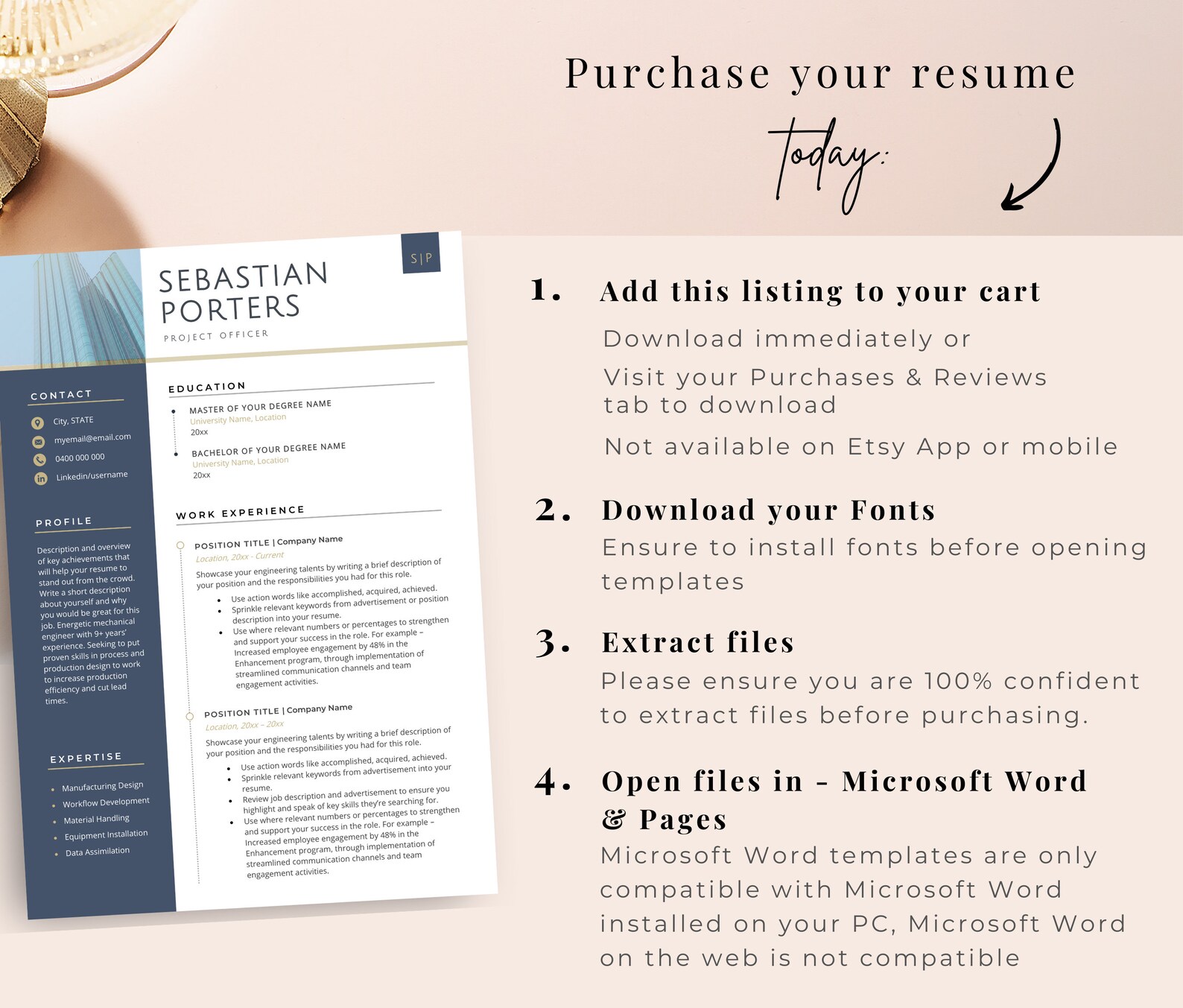 Professional Resume Template for Pages, Modern Resume Template CV ...