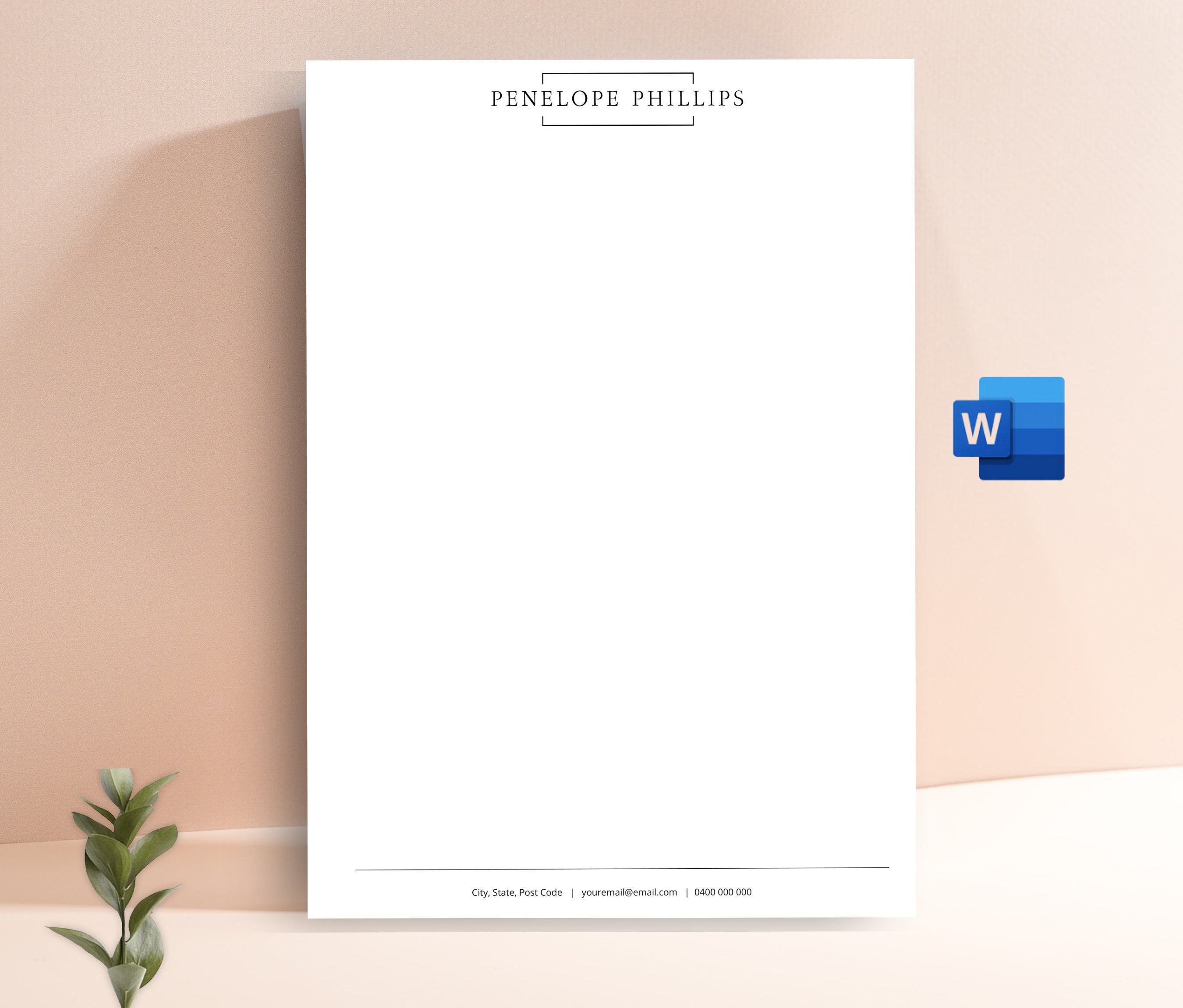 Business Letterhead for MS Word, Letterhead Template Word, Custom