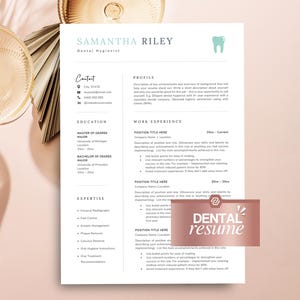 Plantilla de currículum dental, currículum de asistente dental, currículum de higienista dental, currículum para dentistas, currículum de recepcionista dental, currículum de higienista dental