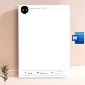 Plantilla de membrete editable en Word, membrete limpio, membrete comercial, diseño de membrete imprimible para hacer uno mismo, hojas de membrete corporativo