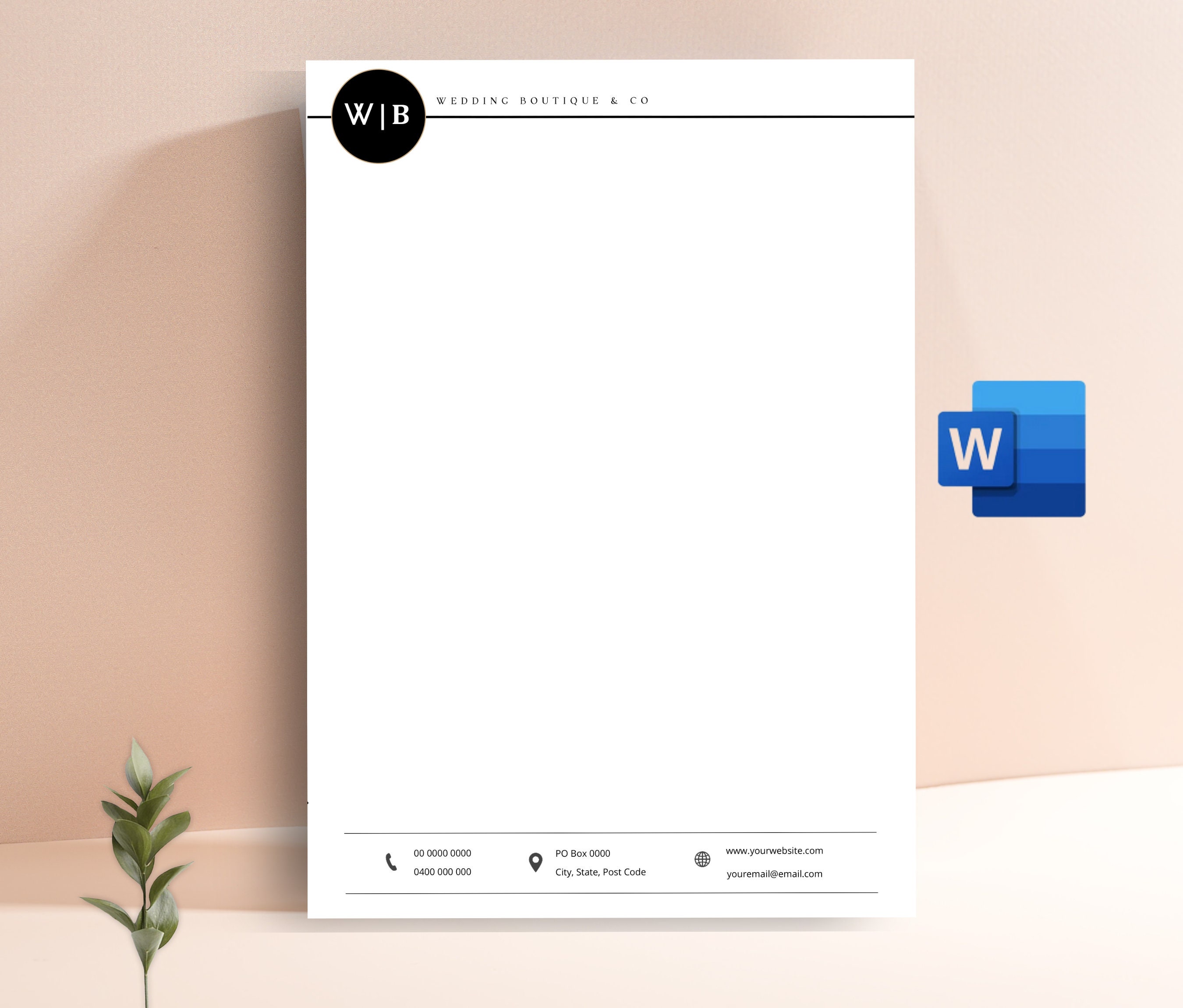 レターヘッド テンプレート Word 編集可能、クリーンなレターヘッド、ビジネス レターヘッド、DIY 印刷可能なレターヘッド  デザイン、企業レターヘッド シート - Etsy 日本