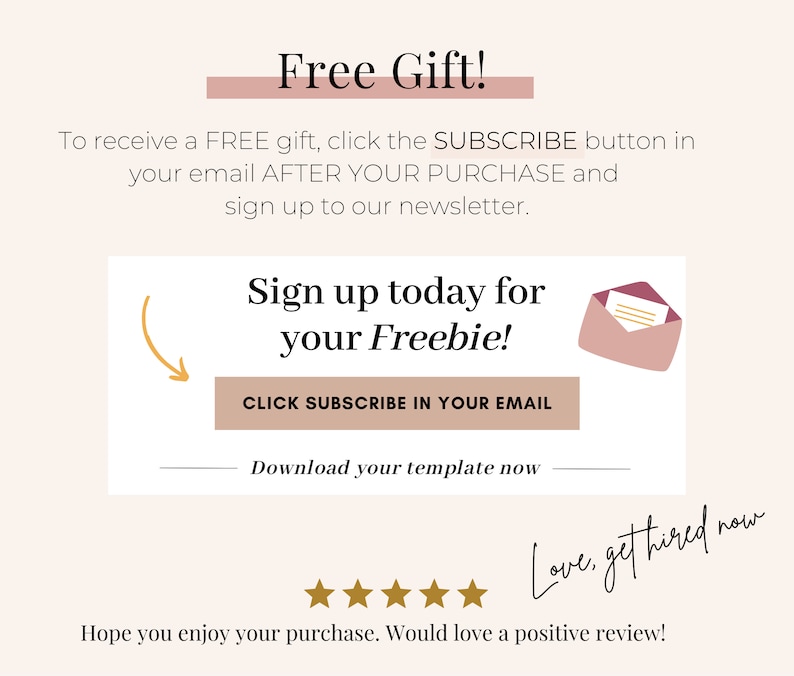 Get a FREE GIFT with purchase, check email for Subscribe Button and link to download your freebie.
