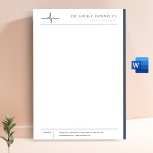 Membrete de médico para Word, plantilla de membrete personalizado de papelería de enfermería, editable, membrete de médico, plantilla de membrete comercial