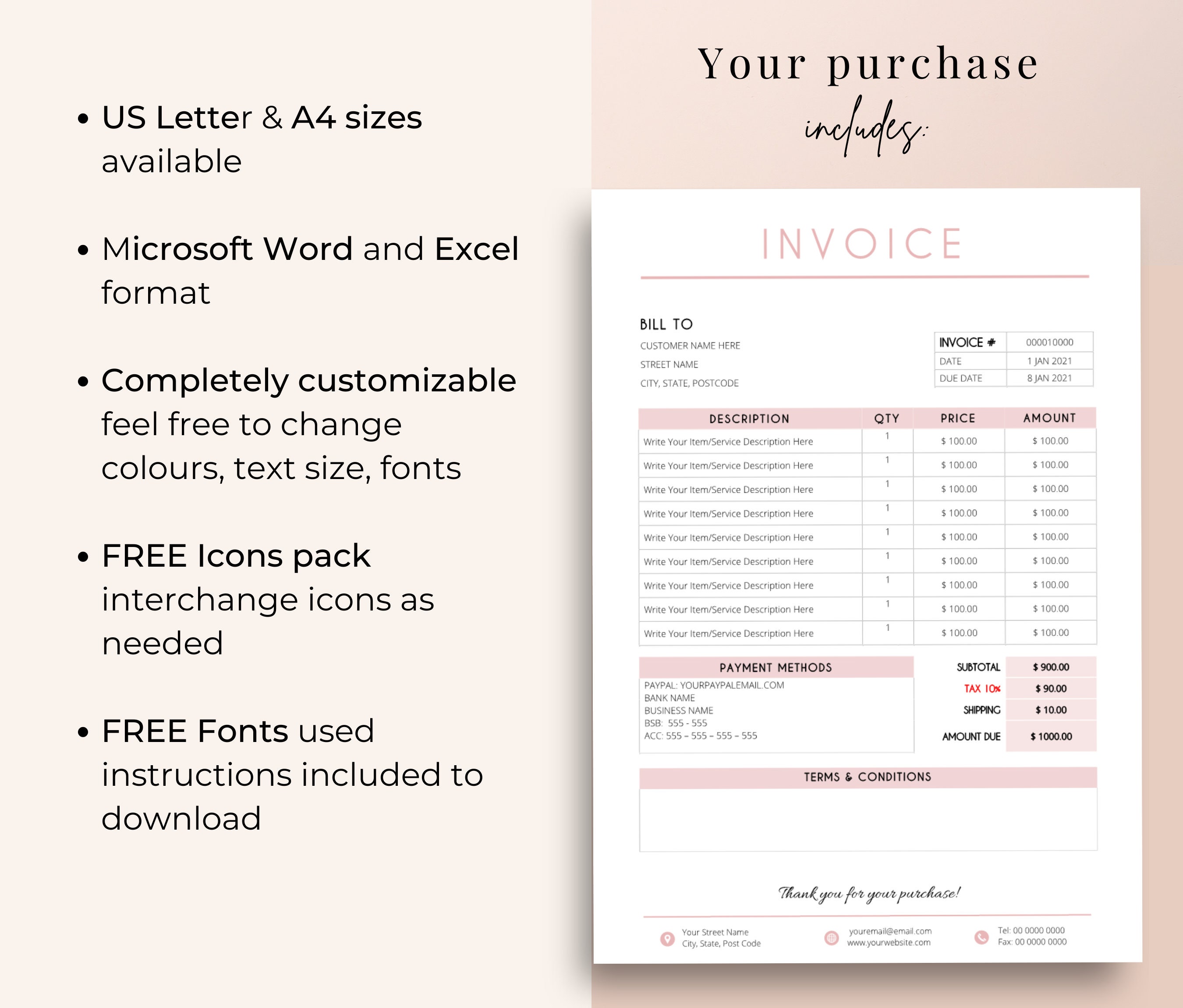 Excel Invoice Template for Small Business, Business Invoice Template ...