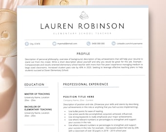 Teacher Resume Template, Teaching Resume for Word & Pages, Resume Template CV Teacher Professional, High School Resume, Education CV