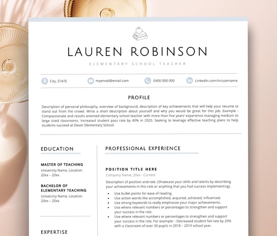 Teacher Resume Template, Teaching Resume for Word & Pages, Resume Template CV Teacher Professional, High School Resume, Education CV
