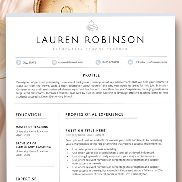 Teacher Resume Template, Teaching Resume for Word & Pages, Resume Template CV Teacher Professional, High School Resume, Education CV