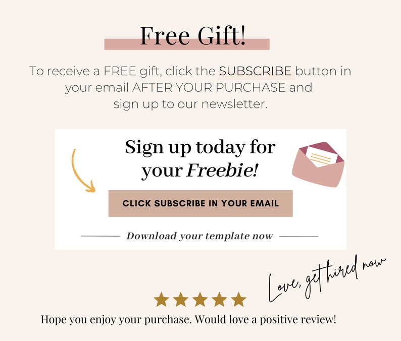 Get a FREE GIFT with purchase, check email for Subscribe Button and link to download your freebie.