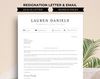 Resignation Letter, Teacher Letter of Resignation, Resignation Letter Teacher, Two Weeks Notice Letter, Resignation Email Template MS Word