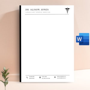 Papel timbrado de médico, papelaria de enfermeira, papel timbrado, modelo, editável, médico, faça você mesmo, papelaria, monograma, para impressão, Microsoft Word