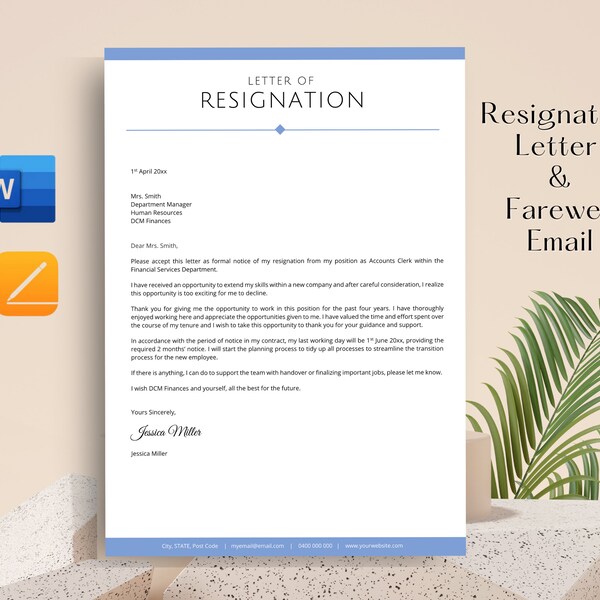 Letter of Resignation, Resignation Letter Template, Microsoft Word and Pages Template, Resignation Letter Sample Letter & Writing Tips