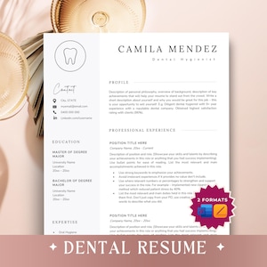 Dental Hygienist Resume Template, Dental Assistant Resume for Word, Resume for Dentists, Dental Receptionist Resume, Hygienist Resume