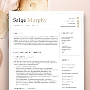 May include: A resume template with a professional design. The resume includes sections for profile, professional experience, education, and skills. The template is designed to help job seekers create a visually appealing and informative resume.