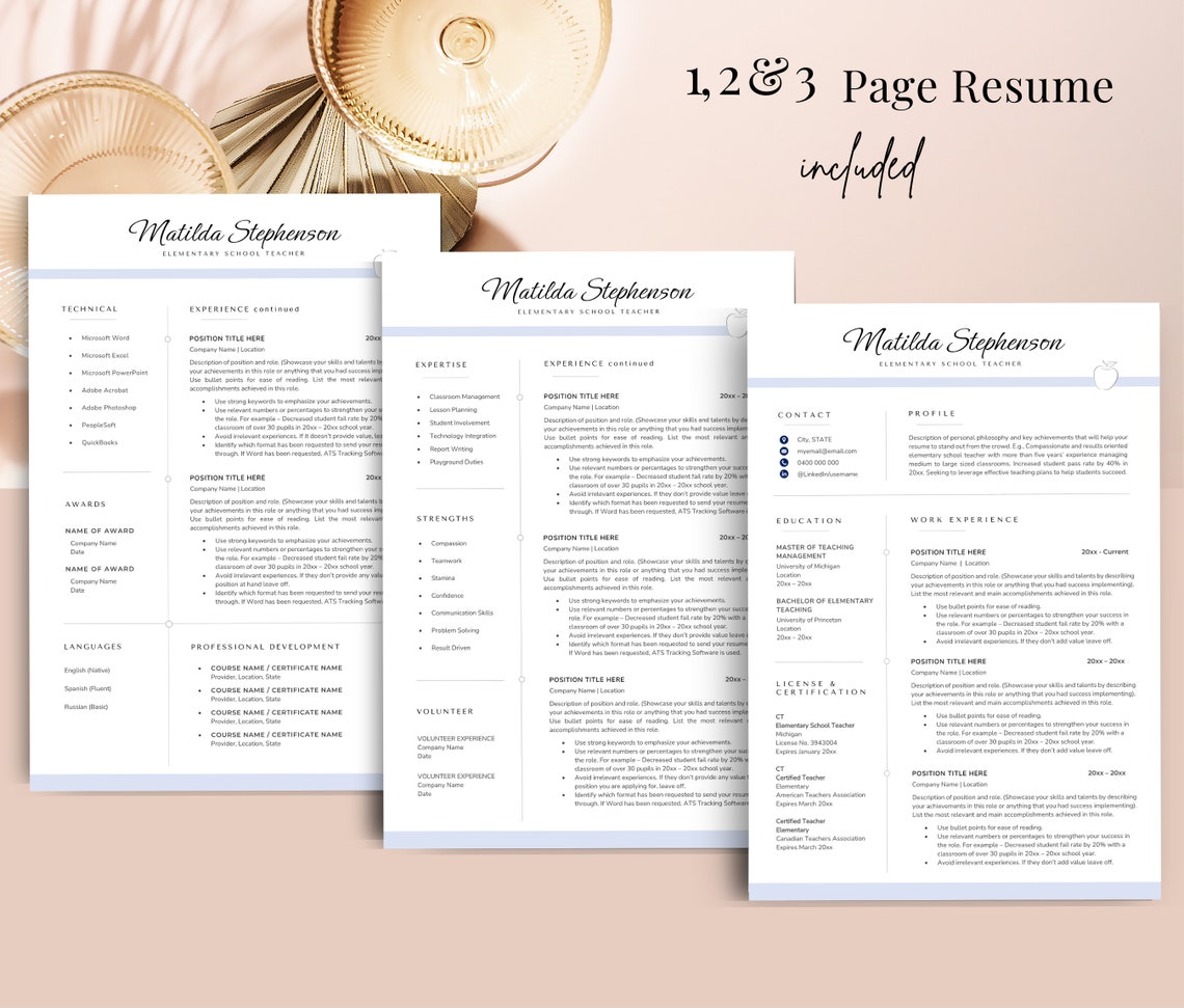 Educator Resume Template CV Template Teacher Teaching Resume - Etsy