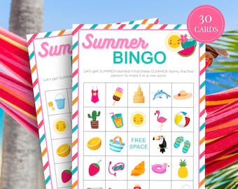 Summer Bingo Printable Summer Bingo Cards, Fun Summer Games Summer Activities for Kids, Summer Bingo for Kids Summer Camp Games Travel Games