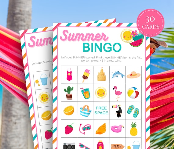 Summer Bingo Printable Summer Bingo Cards, Fun Summer Games Summer Activities for Kids, Summer Bingo for Kids Summer Camp Games Travel Games