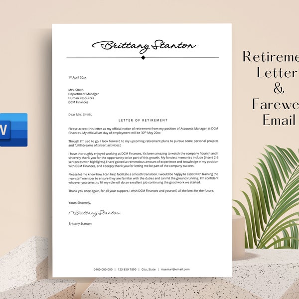 Letter of Retirement, Retirement Template MS Word Template, Sample Letter & Writing Tips, HR Template Retirement Letter