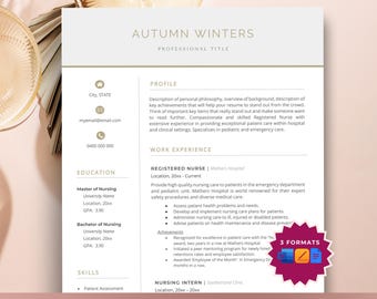 LPN Resume Template, Student Nurse Resume, CV Template Medical, Resume for Nurses, Nursing Resume Template + Cover Letter for Google Docs