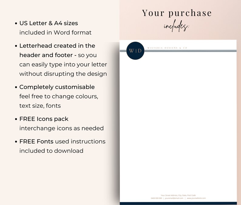 Business Letterhead for MS Word, Letterhead Template Word, Custom Letterhead, Easy Editable Letterhead, Letterhead Design, DIY Stationery image 7